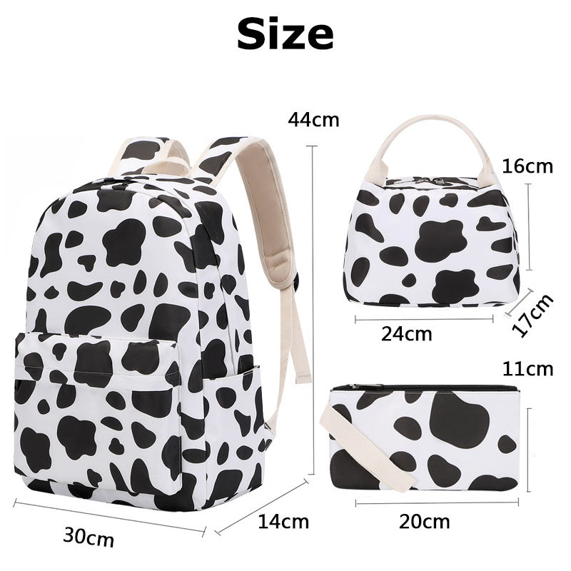 Cow Printed Backpack Set College School Bookbag for Work Travel