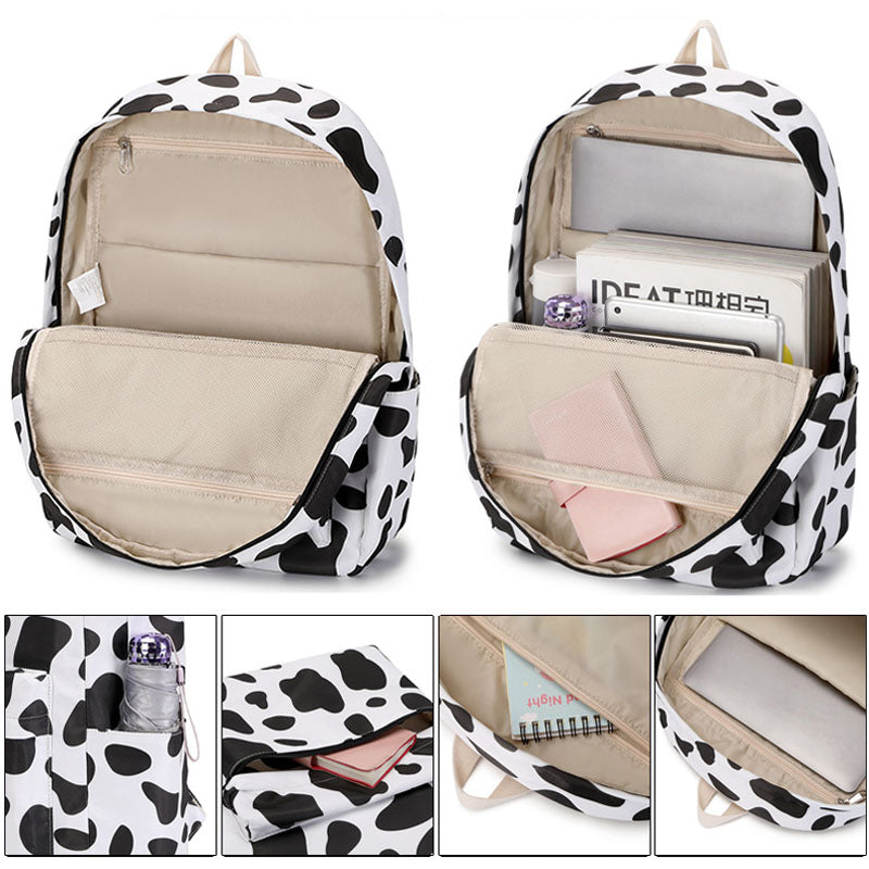 Cow Printed Backpack Set College School Bookbag for Work Travel