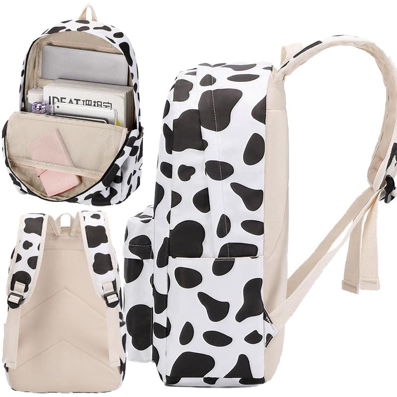 Cow Printed Backpack Set College School Bookbag for Work Travel