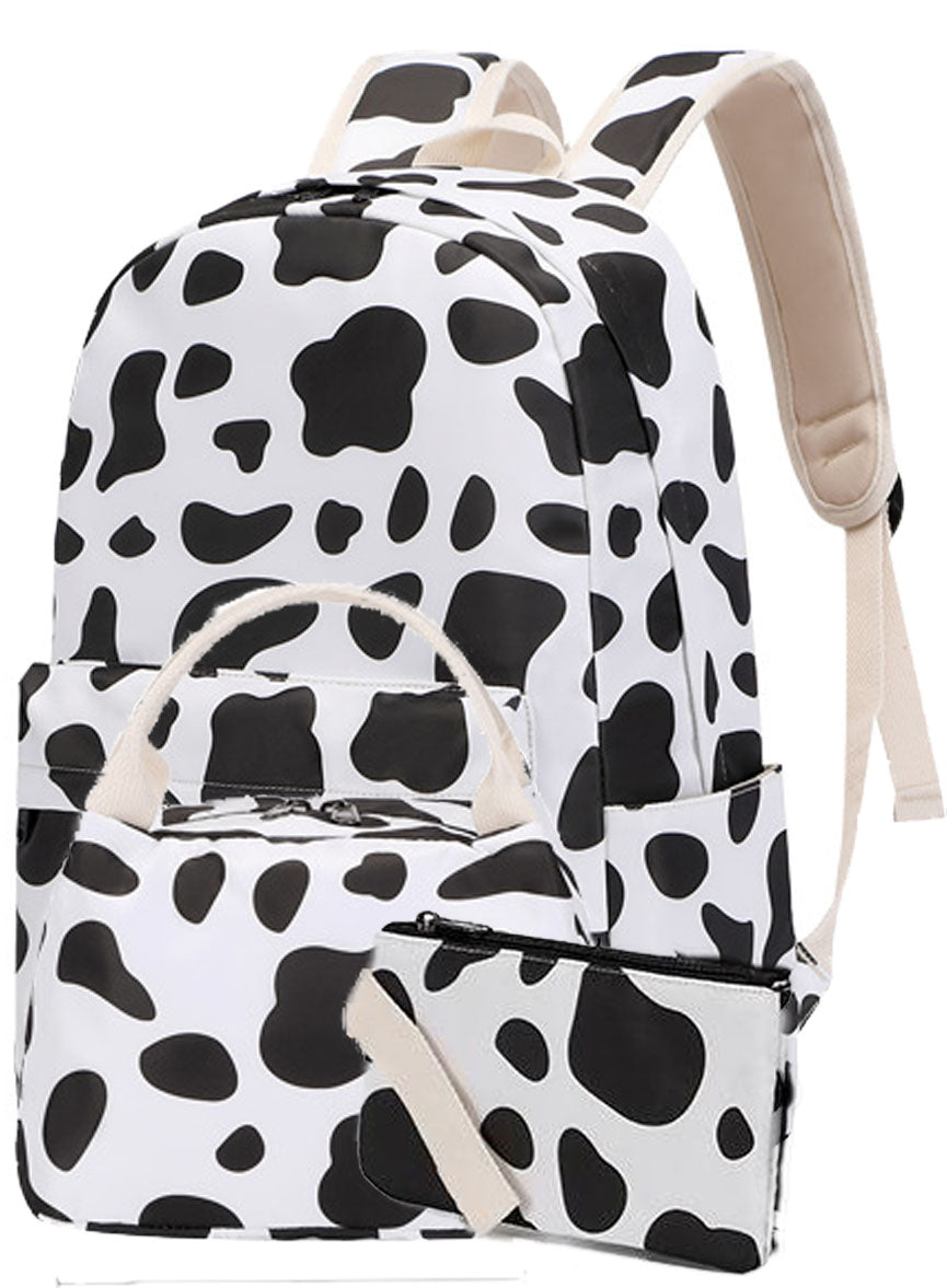 Cow Printed Backpack Set College School Bookbag for Work Travel