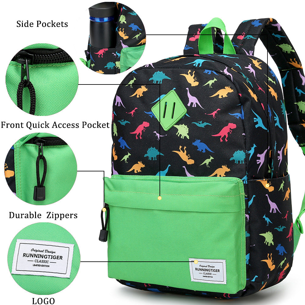 Dinosaur Backpack Set for School Girl Boys Cute Bookbag Set with Lunch Box