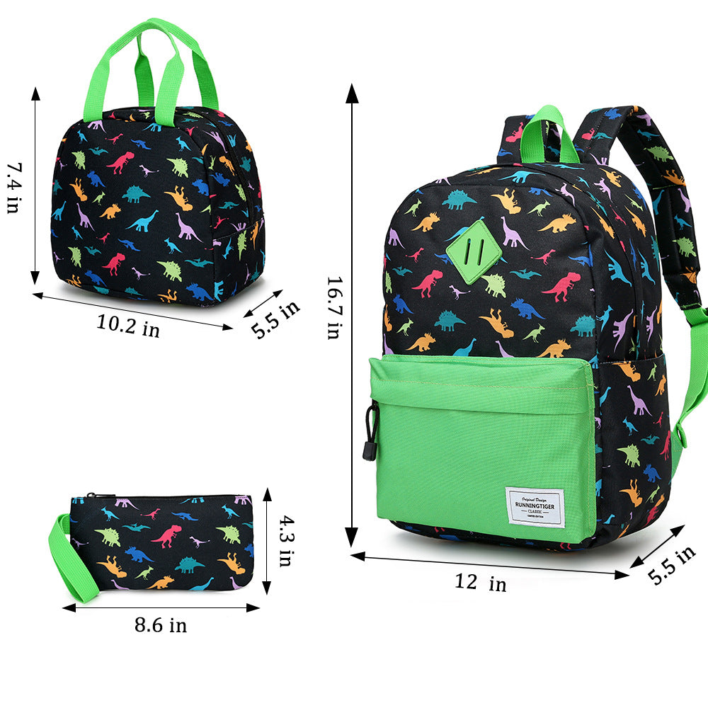Dinosaur Backpack Set for School Girl Boys Cute Bookbag Set with Lunch Box