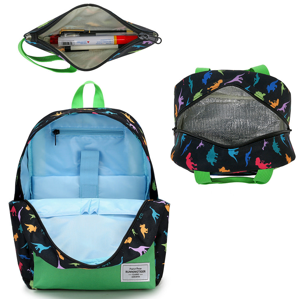 Dinosaur Backpack Set for School Girl Boys Cute Bookbag Set with Lunch Box
