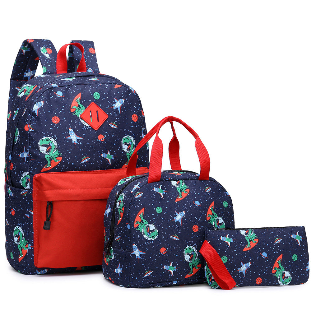 Dinosaur Backpack Set for School Girl Boys Cute Bookbag Set with Lunch Box