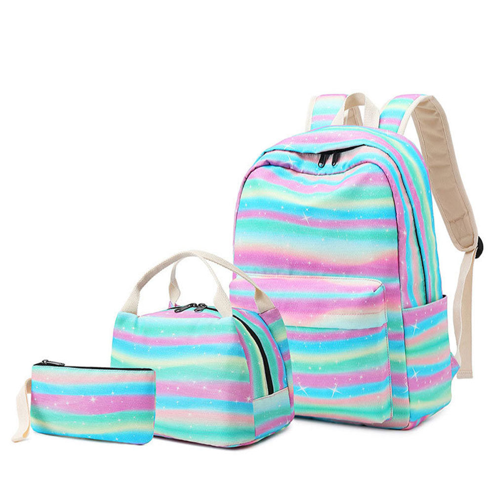 Rainbow Backpack Set for Girls Cute Printing School Bookbag with Lunch Box Pencil Case Top Level