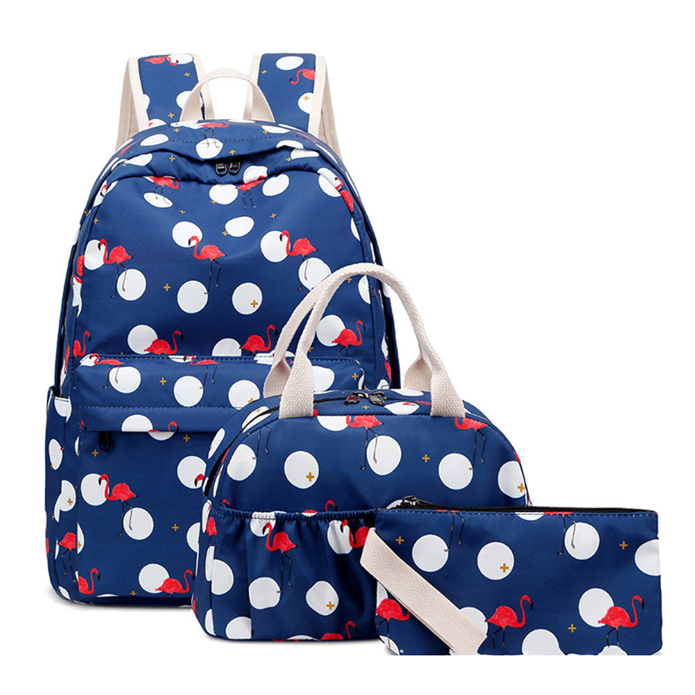 School Backpack set for Teen Girls Backpack Cute Flamingo Prints Bookbags with Lunch bag Pencil Case Casual Daypack