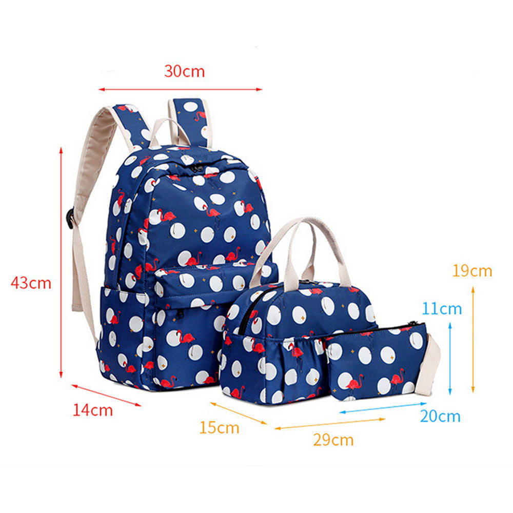 School Backpack set for Teen Girls Backpack Cute Flamingo Prints Bookbags with Lunch bag Pencil Case Casual Daypack
