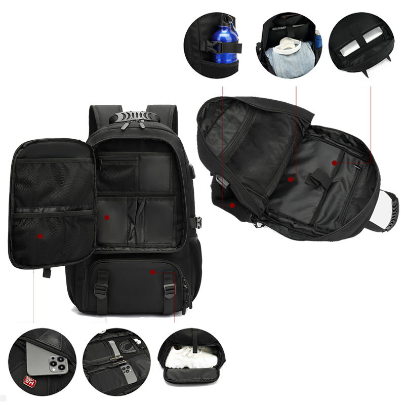 50-70L Travel Backpack For Men Gym Book With Shoe Compartment USB Charging Port