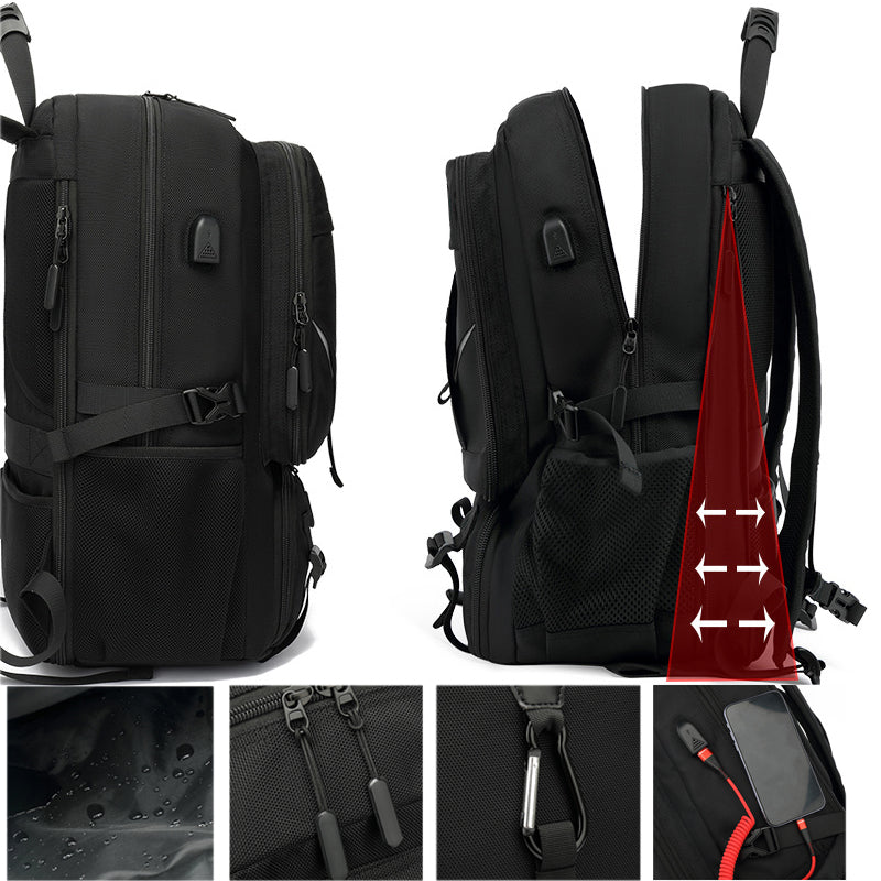 50-70L Travel Backpack For Men Gym Book With Shoe Compartment USB Charging Port