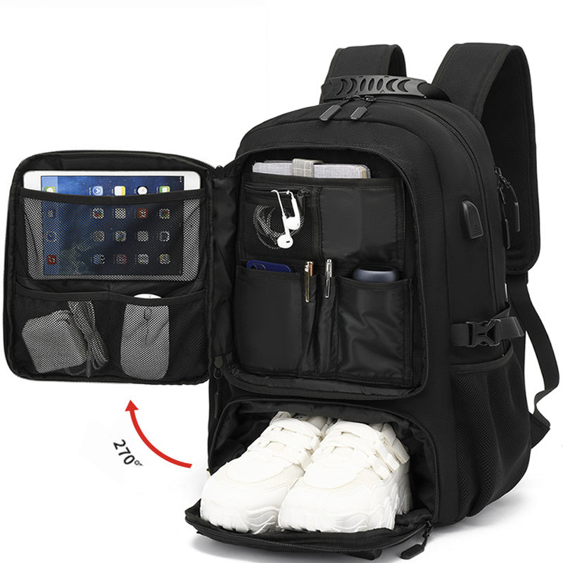 50-70L Travel Backpack For Men Gym Book With Shoe Compartment USB Charging Port