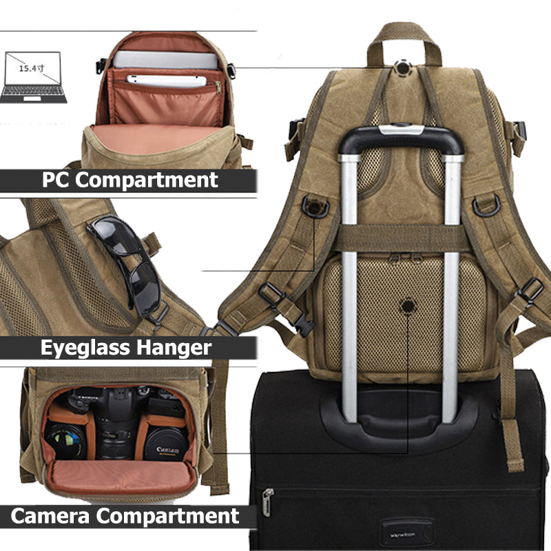 Camera Backpack Canvas Bag for Canon Nikon Sony DSLR