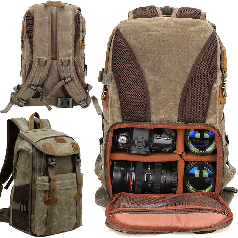 Camera Photo Backpack Tripod Lens Canvas Bag