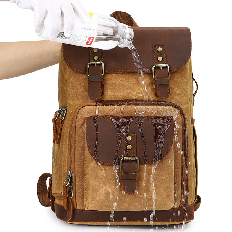 Leather Canvas Camera Backpack
