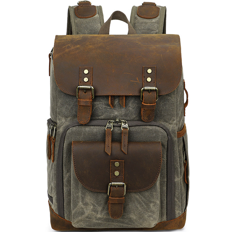 Leather Canvas Camera Backpack