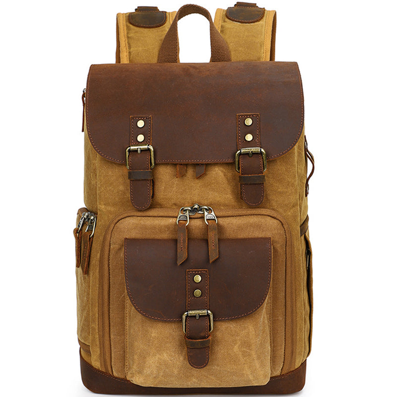 Leather Canvas Camera Backpack