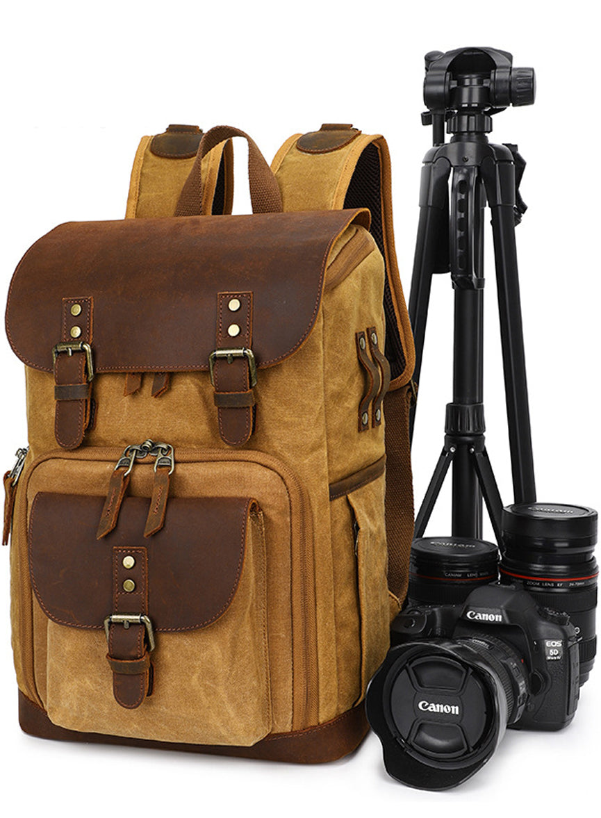 Leather Canvas Camera Backpack