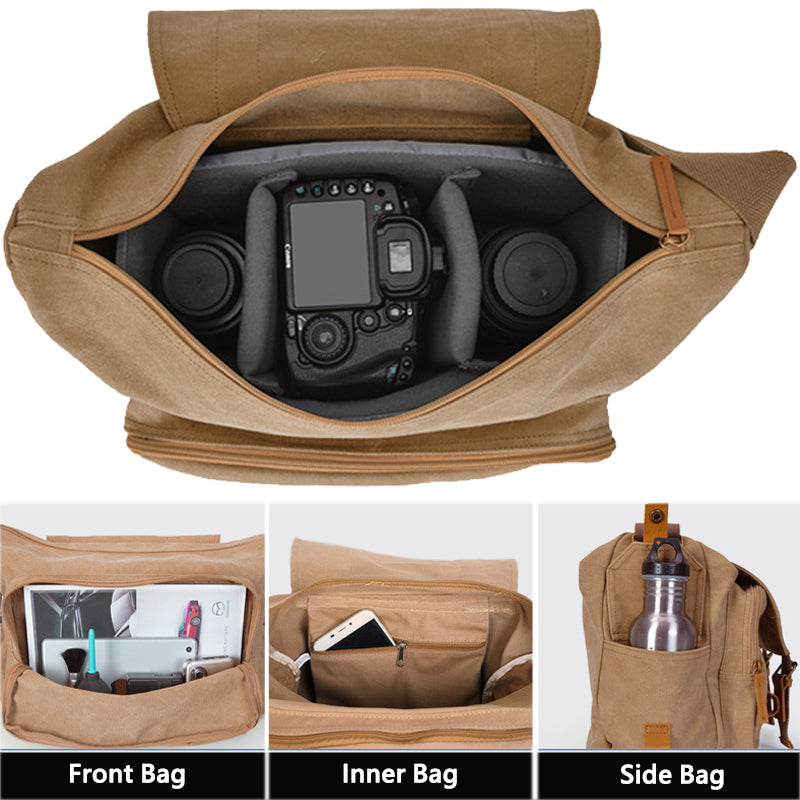 Canvas Camera Messenger Bag with Tripod Holder
