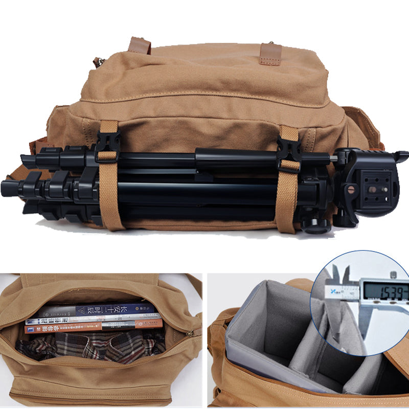 Canvas Camera Messenger Bag with Tripod Holder