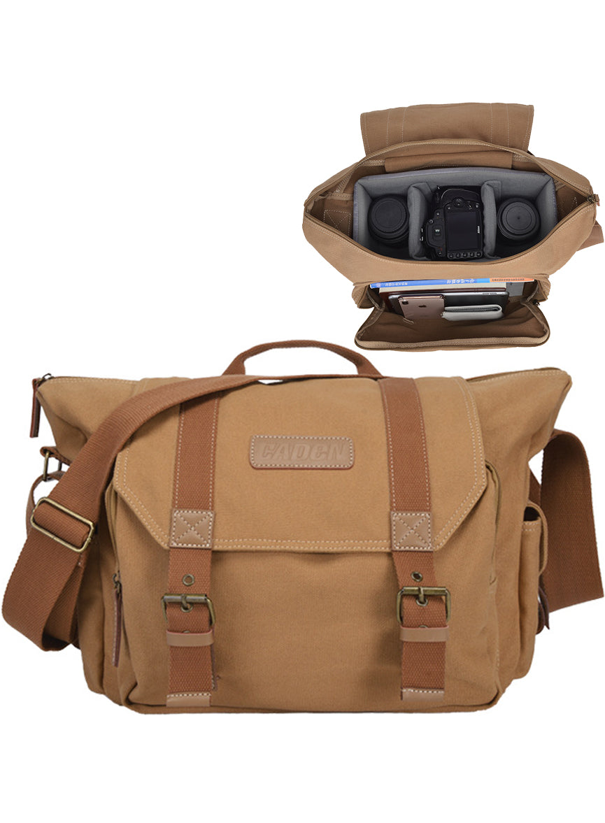 Canvas Camera Messenger Bag with Tripod Holder