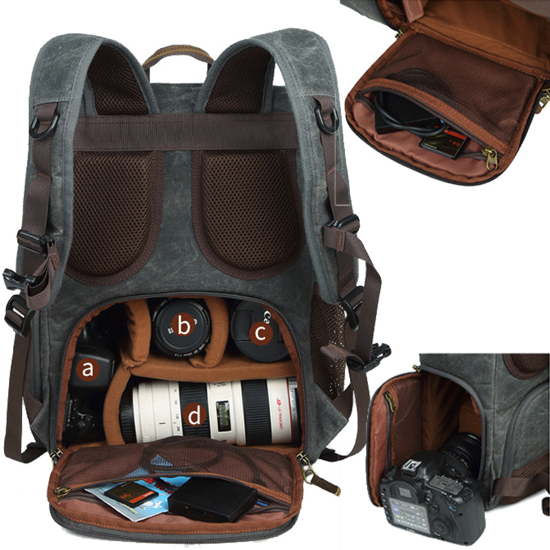 Photo Backpack Canvas Camera Bag with USB Charging