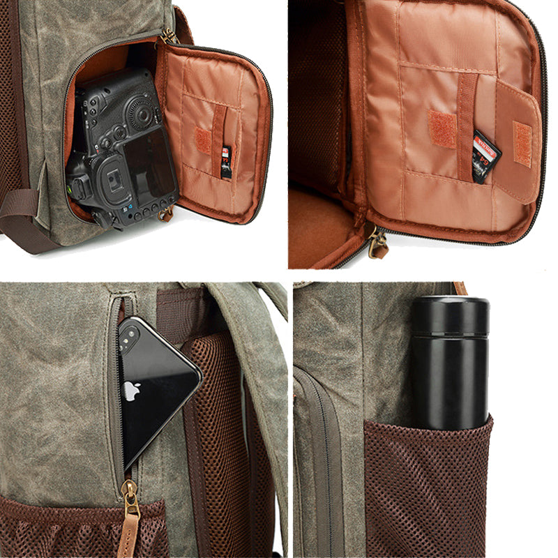 Photo Backpack Canvas Camera Bag with USB Charging