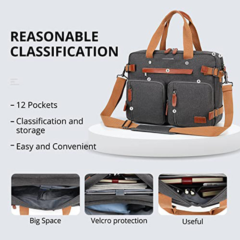 Multi Function Canvas Backpack Fit 17 in Laptop