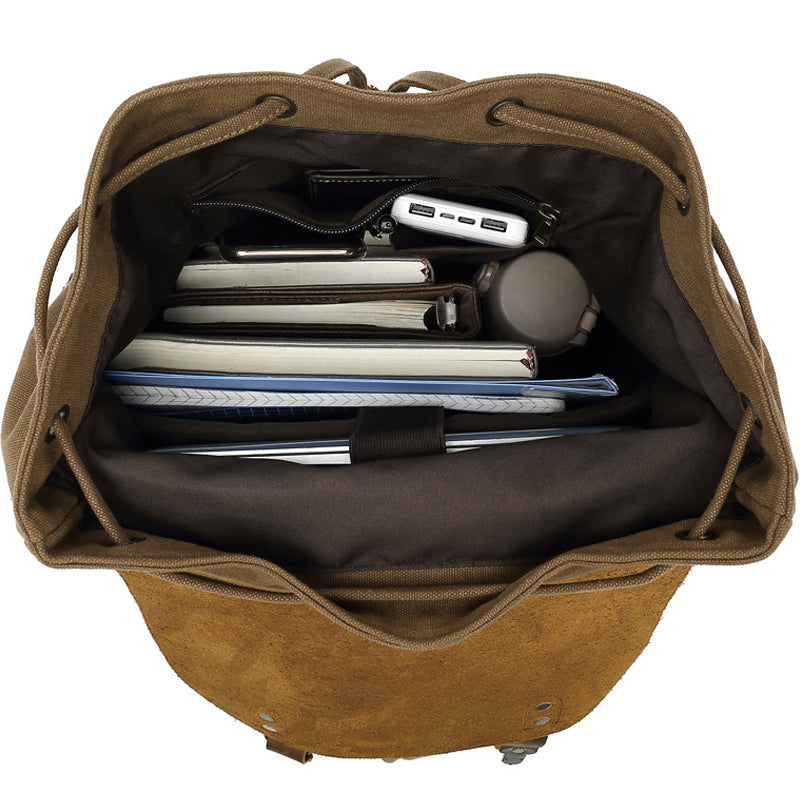 Canvas Backpack Drawstring Bookbag Fit 15.6in Laptop