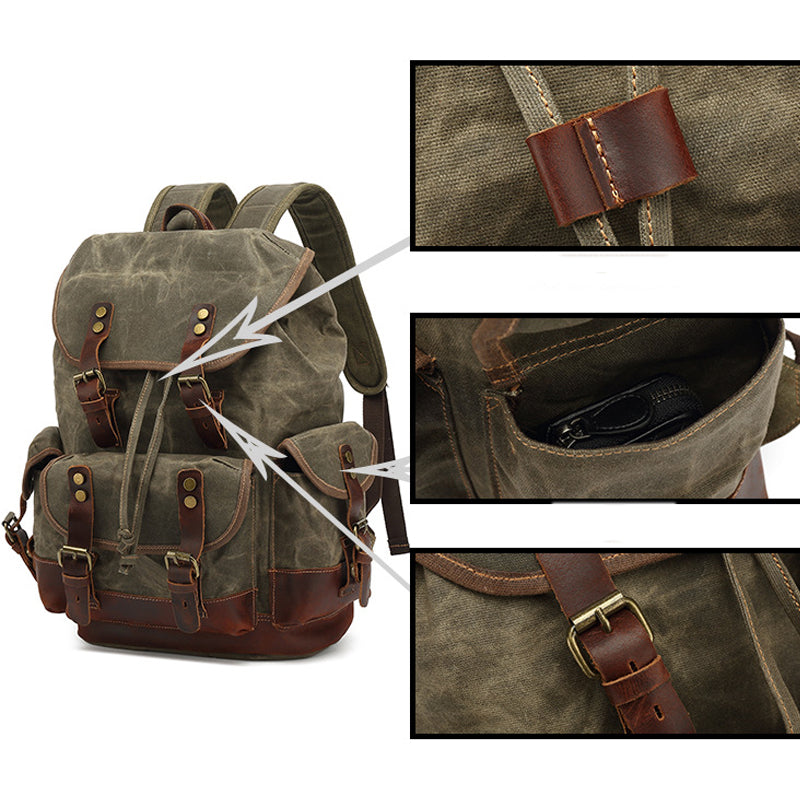 backpack buckles travel drawstring Rugged Vintage Canvas PU Leather Drawstring Backpack