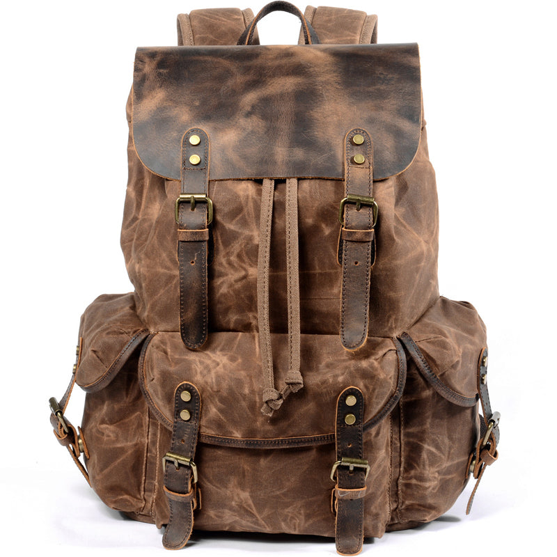 Vintage Leather & Canvas Backpack For Men