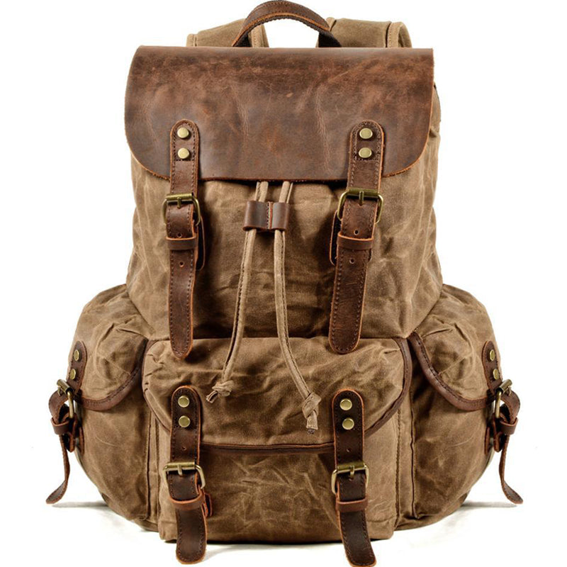 Vintage Leather & Canvas Backpack For Men