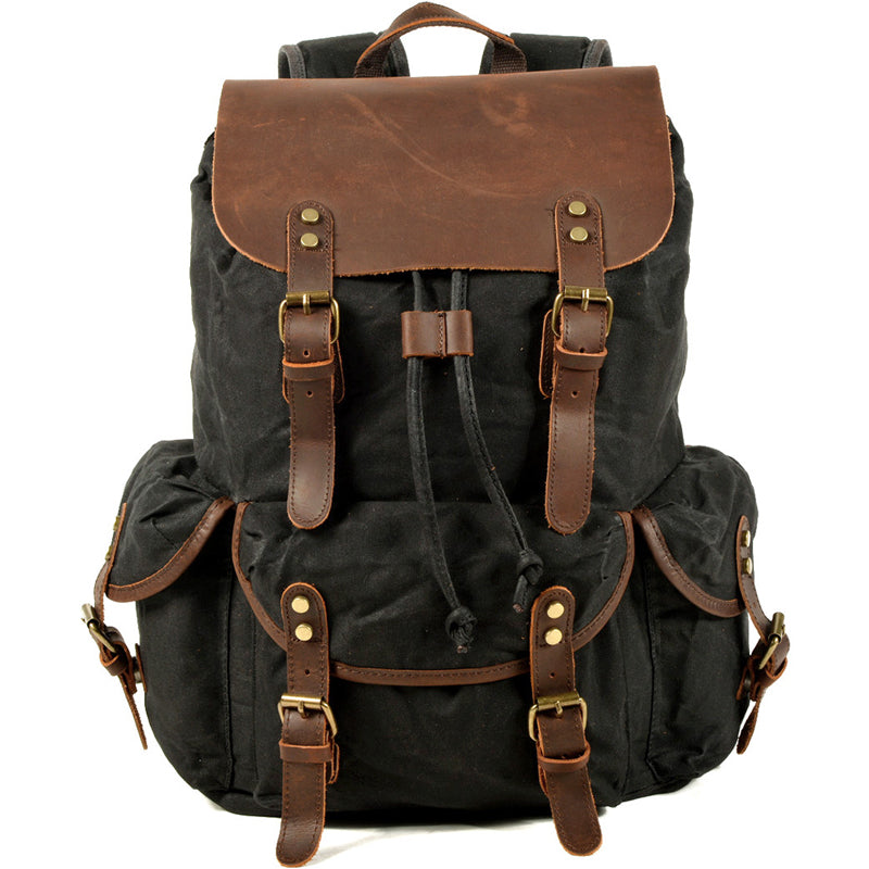 Vintage Leather & Canvas Backpack For Men