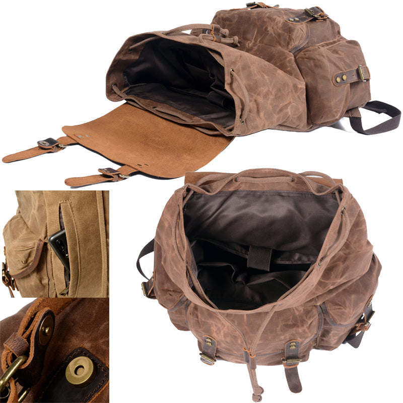 Vintage Leather & Canvas Backpack For Men