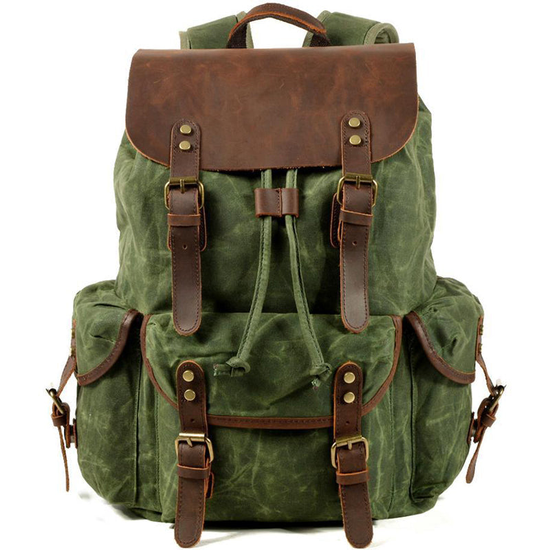 Vintage Leather & Canvas Backpack For Men