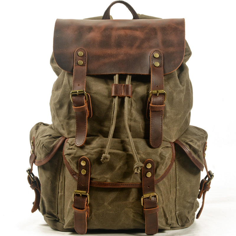 Vintage Leather & Canvas Backpack For Men