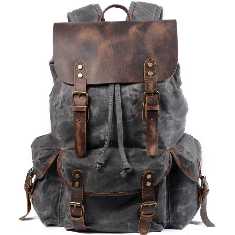 Vintage Leather & Canvas Backpack For Men
