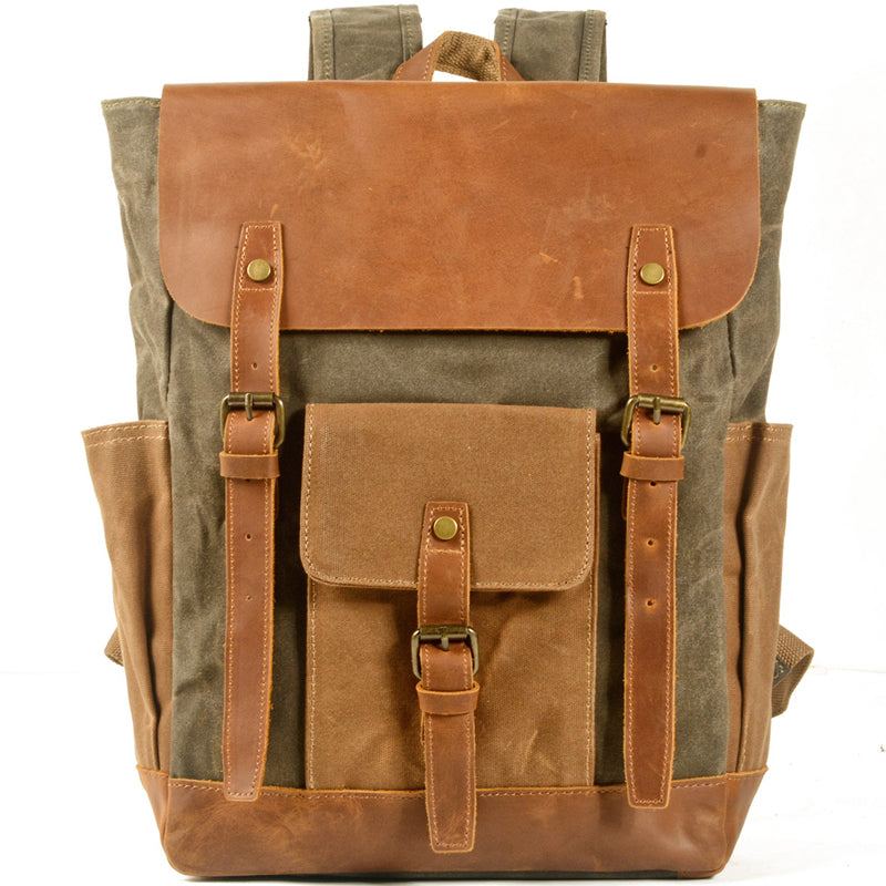 Men's Canvas Crazy Horse Leather Travel Backpack