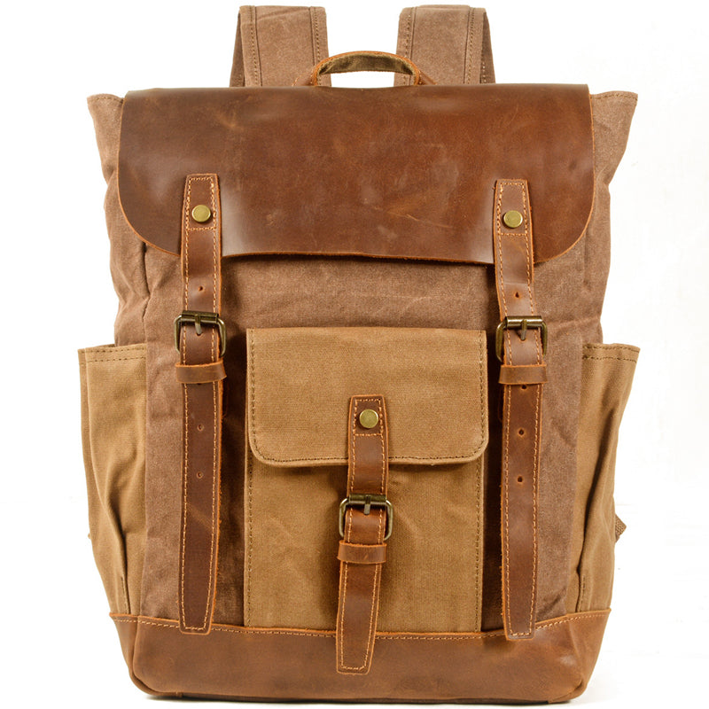Men's Canvas Crazy Horse Leather Travel Backpack
