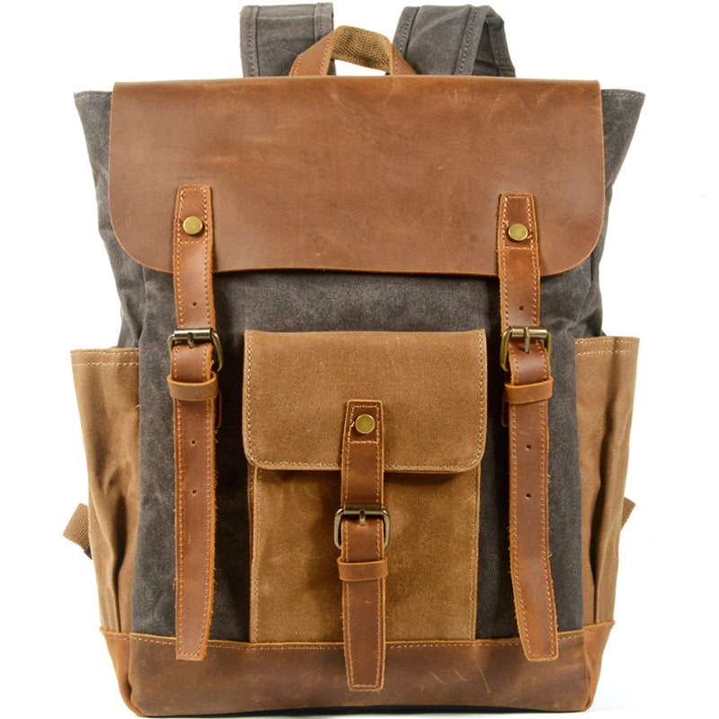 Men's Canvas Crazy Horse Leather Travel Backpack