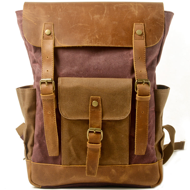Men's Canvas Crazy Horse Leather Travel Backpack
