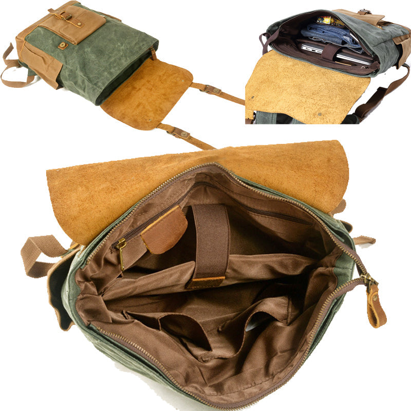 Men's Canvas Crazy Horse Leather Travel Backpack