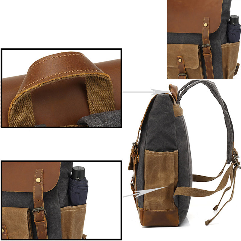Men's Canvas Crazy Horse Leather Travel Backpack