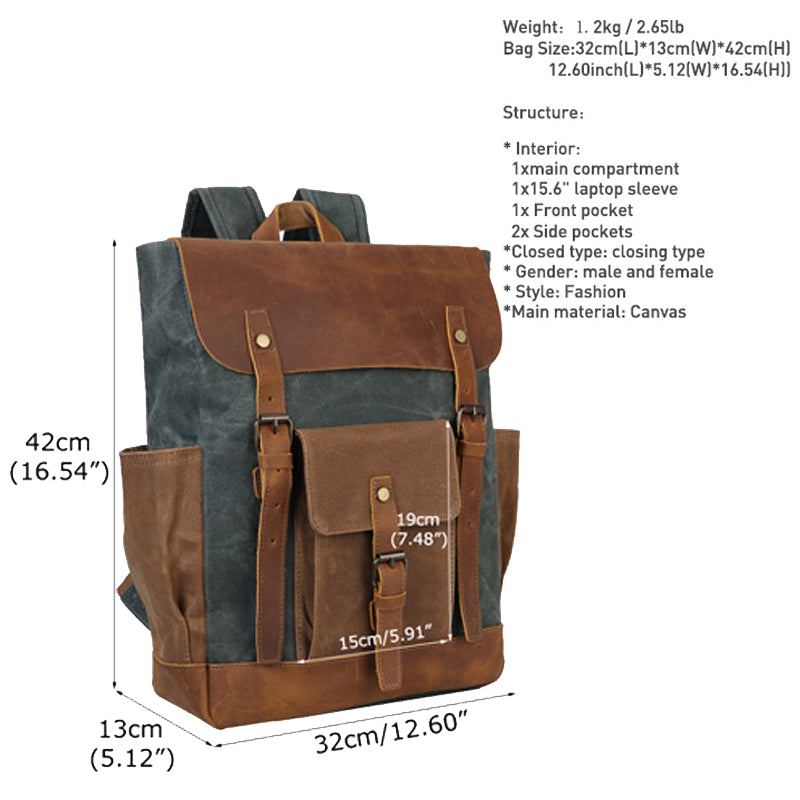 Men's Canvas Crazy Horse Leather Travel Backpack