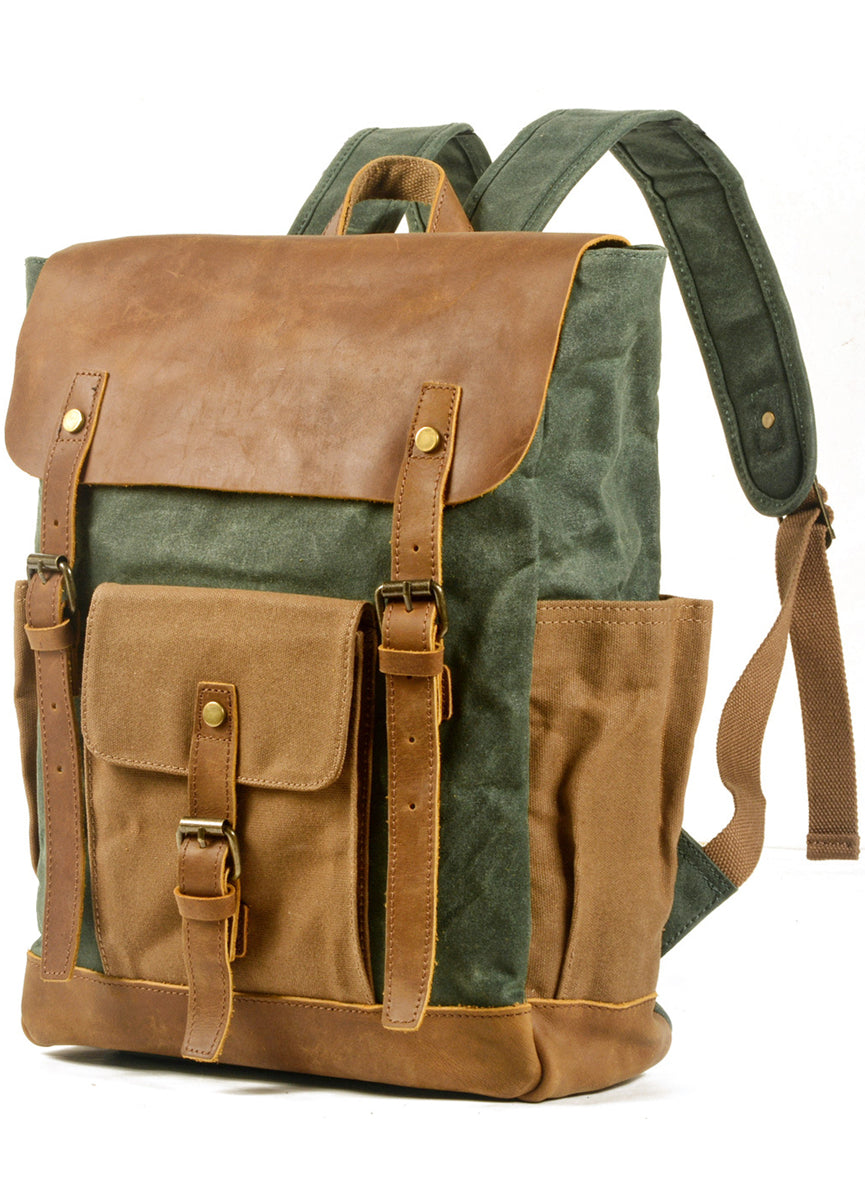 Men's Canvas Crazy Horse Leather Travel Backpack