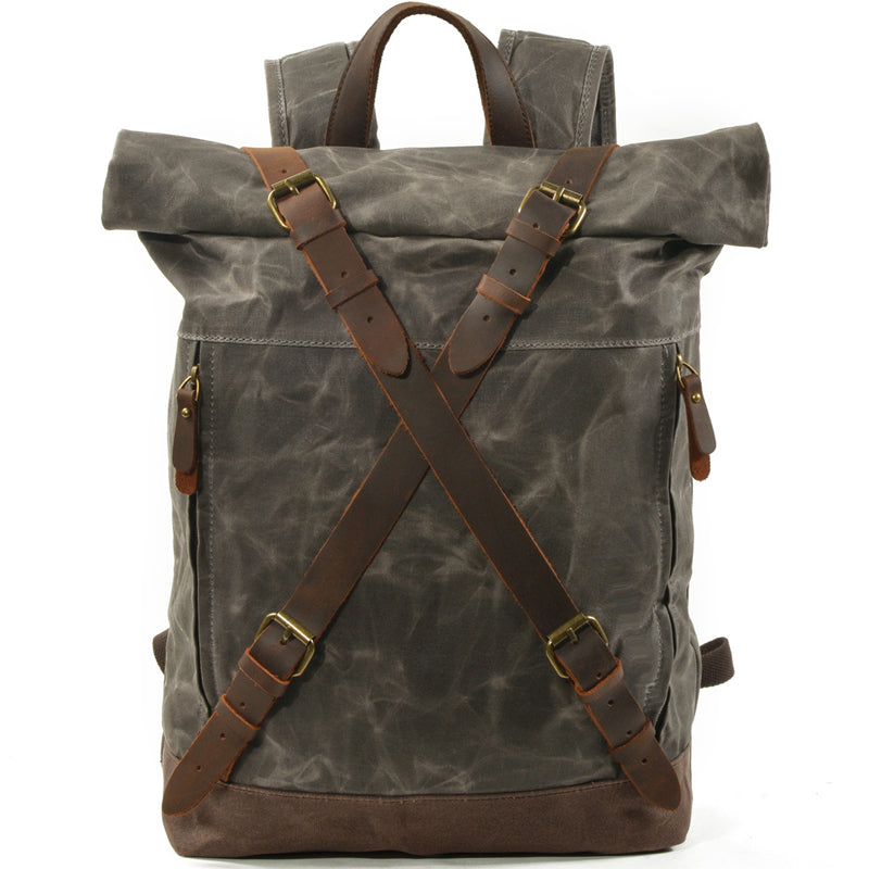 Anti-theft Oil Wax Canvas Backpack Roll Top