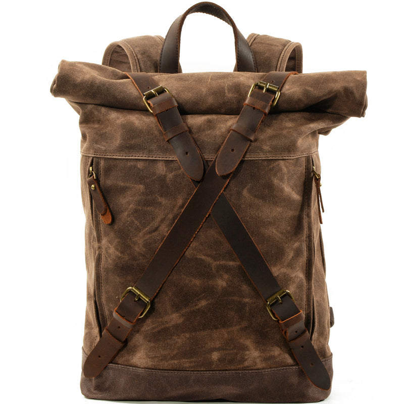 Anti-theft Oil Wax Canvas Backpack Roll Top