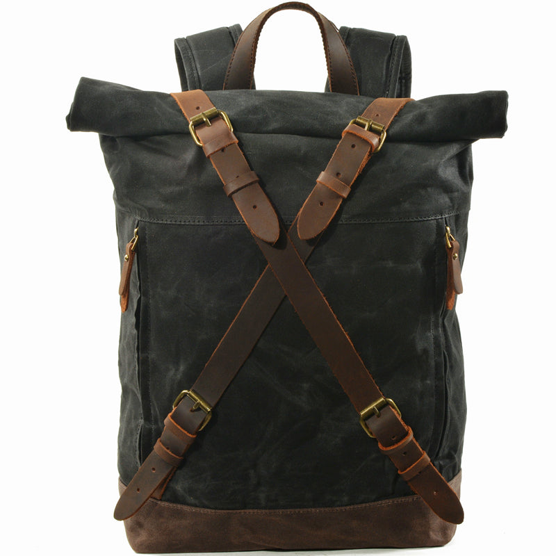 Anti-theft Oil Wax Canvas Backpack Roll Top