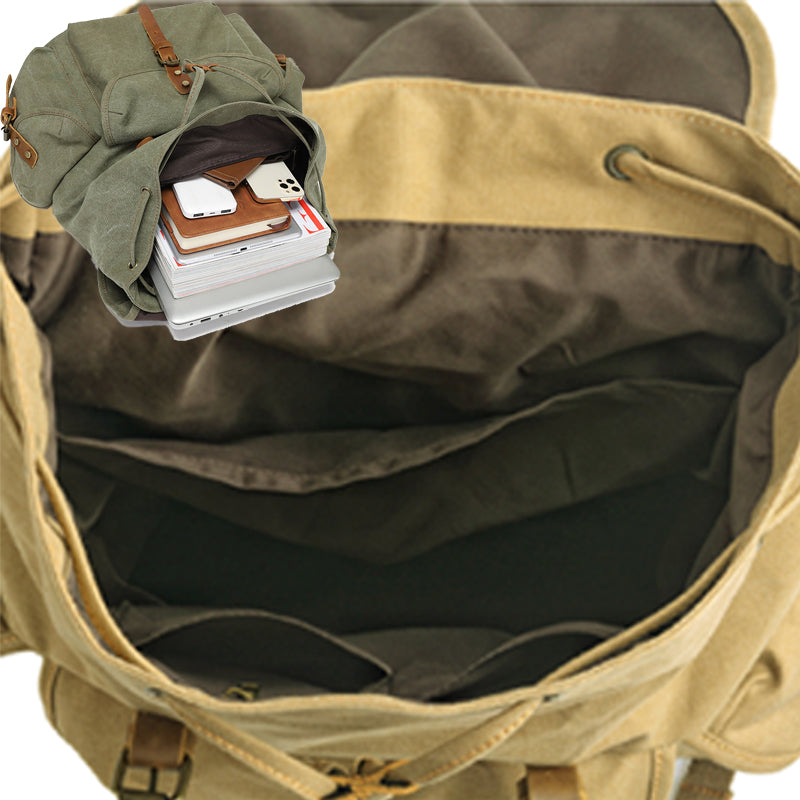 Military Canvas Backpack Students Drawstring Bookbag