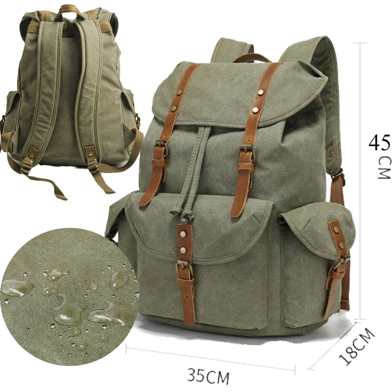 Military Canvas Backpack Students Drawstring Bookbag