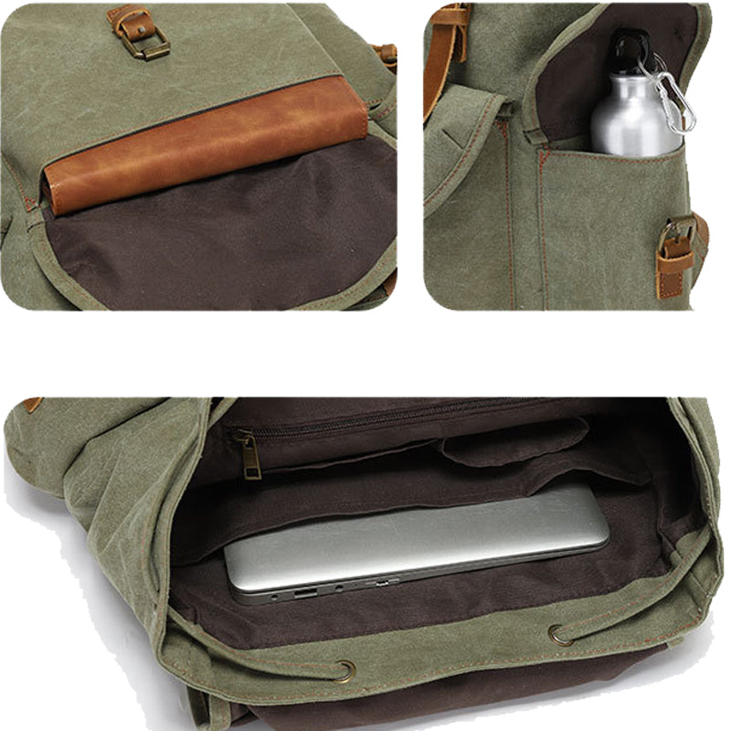 Military Canvas Backpack Students Drawstring Bookbag