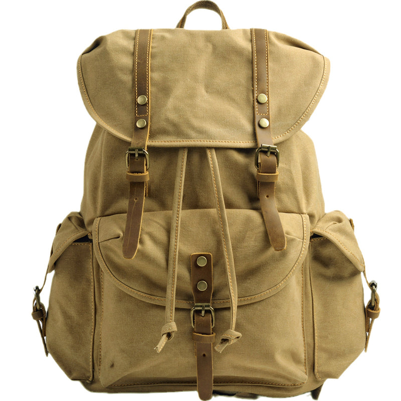 Military Canvas Backpack Students Drawstring Bookbag